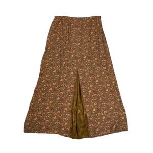 Vintage April Cornell Asian Floral Maxi Skirt Women's XL Tan Cottagecore Prairie